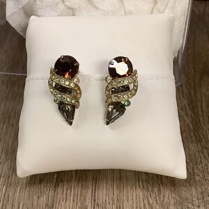 Eisenberg Vintage Clip Earrings. Brown Green Gold